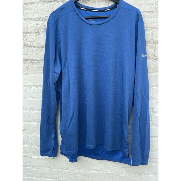 Nike Running Shirt Mens XL  Blue Dri Fit Lightweight Long Sleeve - Picture 1 of 5